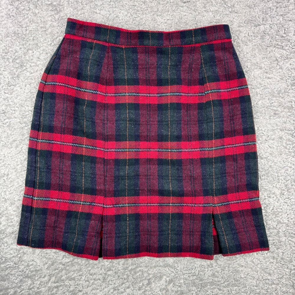 Vintage Easy Pieces New York Plaid Wool Blend Mini Skirt Red Green Size 8 USA‎